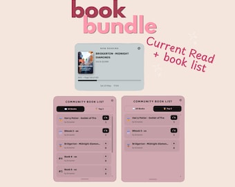 Könnte beinhalten: Eine digitale Buch-Bundle-Oberfläche mit einem Now Reading-Bereich für Bridgerton - Midnight Diamonds von Julia Quinn sowie zwei Community Book List-Panels, die Titel wie Harry Potter - Goblet of Fire und BNook 3 - xx mit Rankings anzeigen.