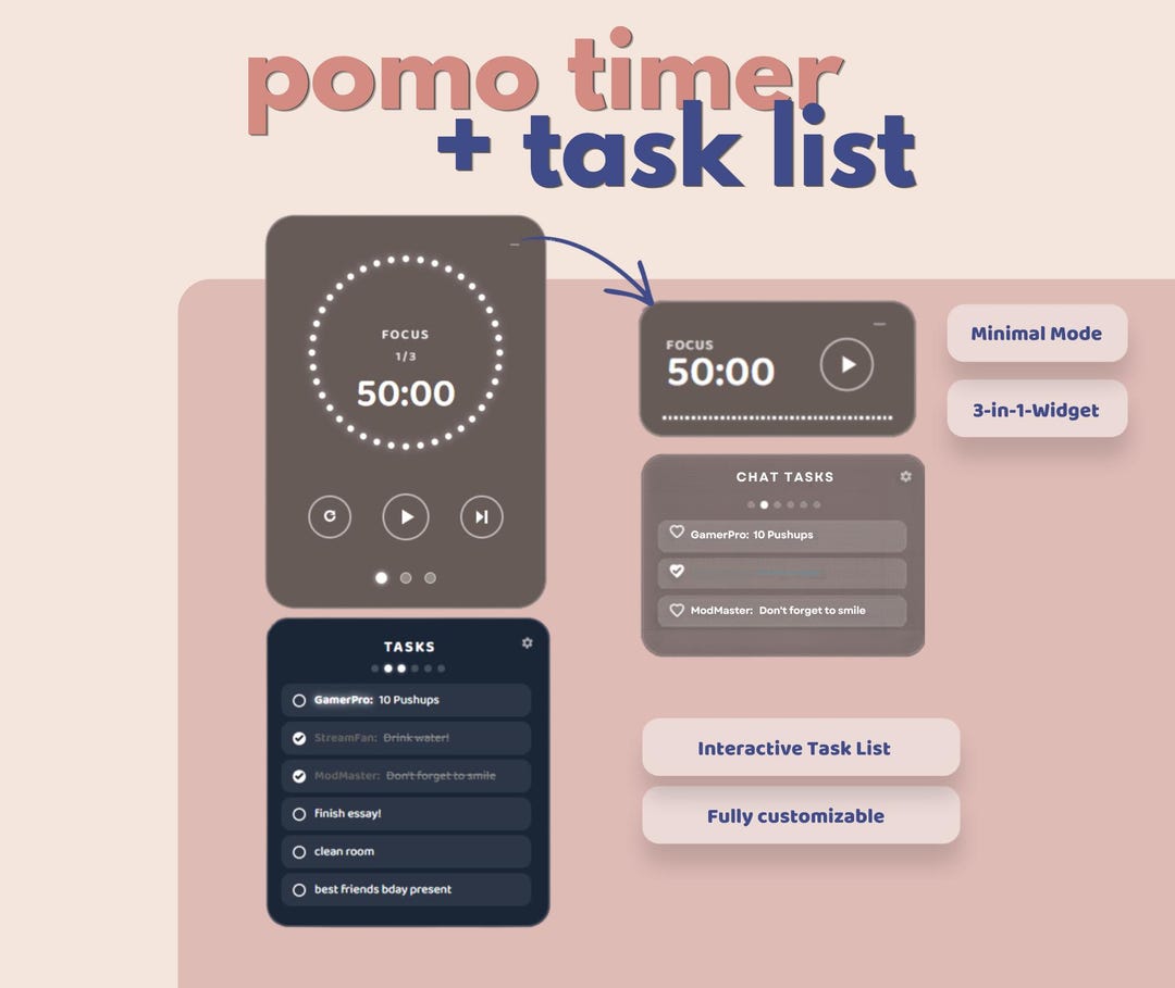 Pomodoro Timer + Interactive Task List | Mini Fashion | Fully ...