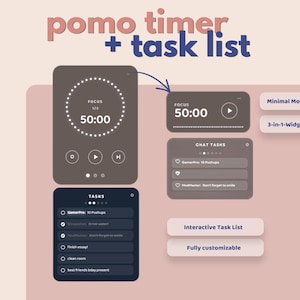 Temporizador Pomodoro + Lista de tareas interactiva | Mini Moda | Totalmente personalizable | Paquete de widgets OBS | Estudio acogedor | Superposición de transmisión | Descarga instantánea