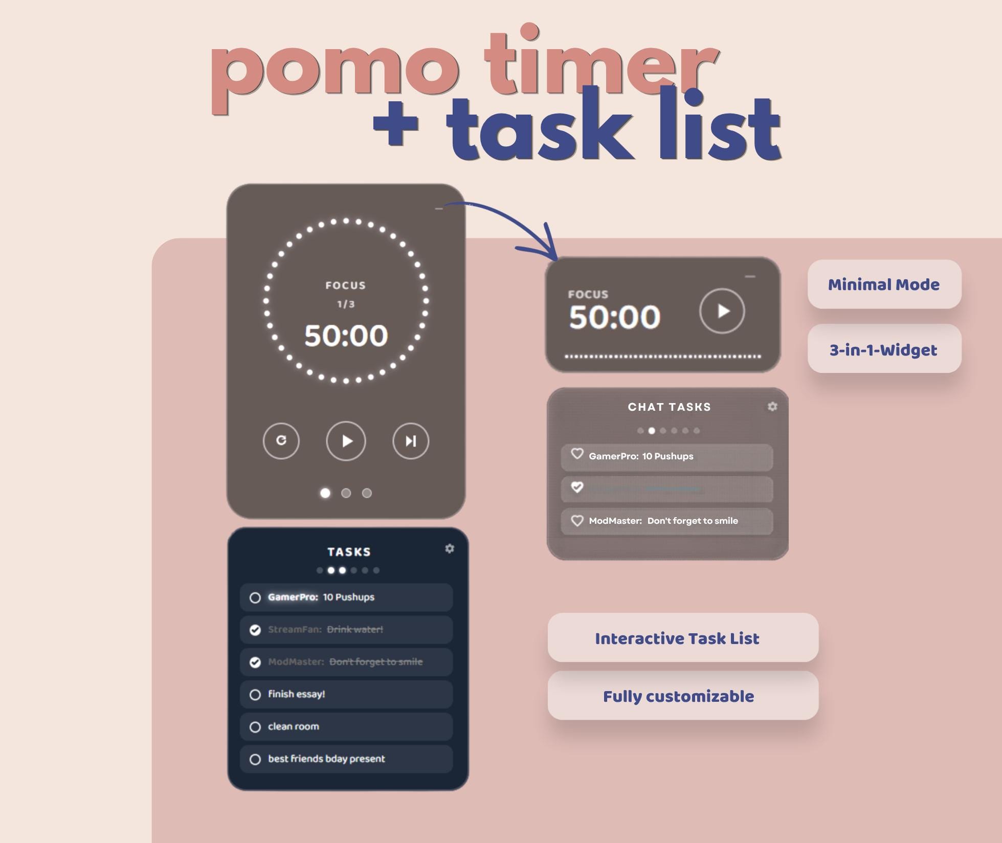 Pomodoro Timer + Interactive Task List | Mini Fashion | Fully ...
