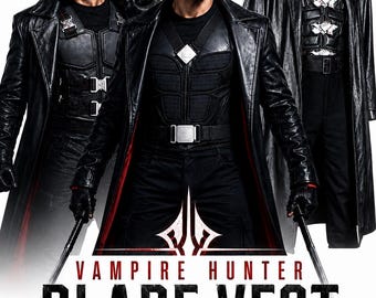 Wesley Snipes Blade Inspired Vest Vampire Hunter Cosplay Costume - Handmade Tactical Leather Vest | Real Buckles