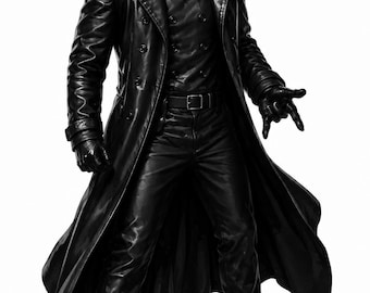 Spider-Noir Leather Vest, Trench Coat & Pant – Handmade Spider man Black Cosplay Costume - Nicolas Cage Outfit
