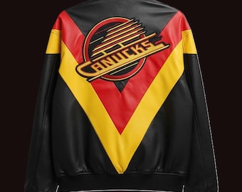 Hockey Team Multi color Jacket Inspired by Kelvin Lankinen Canucks | Black Leather Jacket Hockey Fan Gift