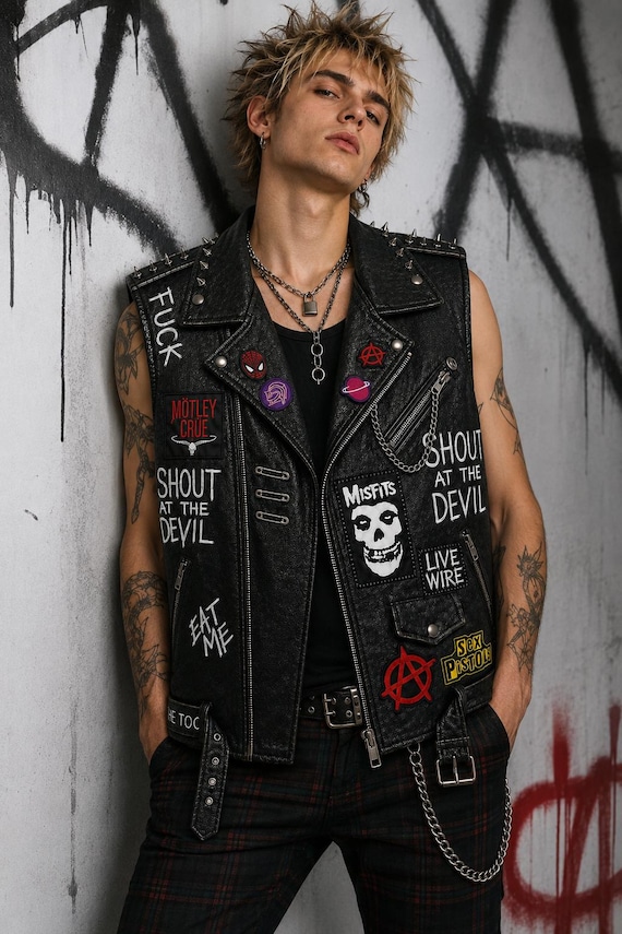 Spider Punk Black Leather Vest | Spiderman Punk Inspired | Biker