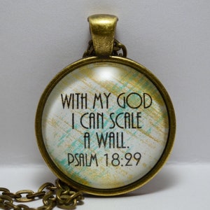 With My God I Can Scale a Wall Pendant Necklace Scripture Jewelry CLMuprhyCreative Creative Happenstance