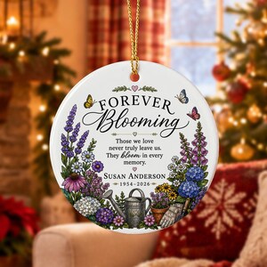 Adorno conmemorativo personalizado, recuerdo de jardín floral que florece eternamente, regalo en memoria de un ser querido, adorno navideño de cerámica, regalo de condolencia
