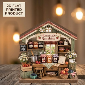 Bloc en bois de cuisine avec confiture, décoration soleil maison, enseigne pour étagère Cottagecore, support de confiture de la ferme, déco cuisine d'été