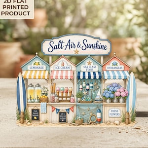 Decoración de mercado costero Salt Air & Sunshine, bloque de madera plano 2D, adorno de mesa de verano playero, regalo náutico