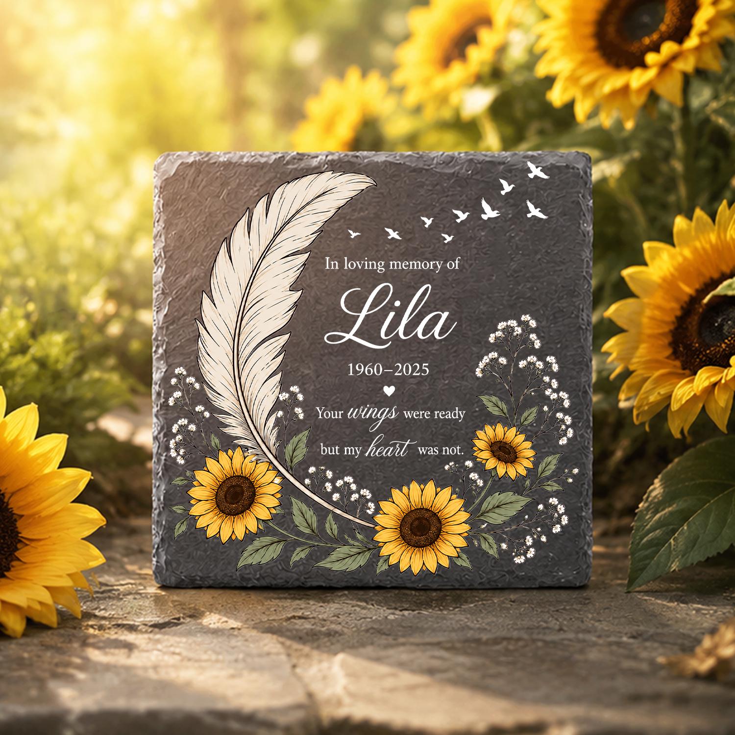Angel Wing Memorial Stone, Sunflower Remembrance Plaque, Personalized Sympathy Gift, In Loving Memory Garden Marker