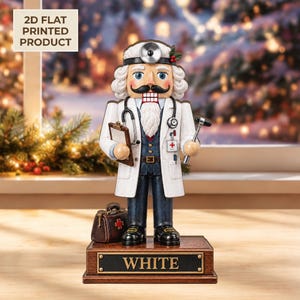 Personalized Doctor Nutcracker, 2D Flat Wooden Christmas Block, Physician Gift, Medical Professional Decor, Christmas Shelf Sitter