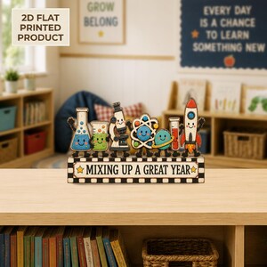 Science Teacher 2D FLAT Wooden Block Sign, Mixing Up A Great Year Decor, STEM Classroom Shelf Sitter, Science Lab Teacher Gift