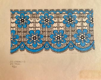 Marguerite - Vintage Lace Pattern Draft – Blue Ink Textile Study, Mid-Century Fashion Archive