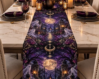 Whimsigoth Haunted Toile Table Runner, Victorian Gothic Dining Decor, Ghost  Dark Cottagecore Runner