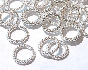 10 Sterling Silver Jump Rings - Closed Twisted Braided Soldered - 0.25" 6mm 18-Gauge Ring - 925 Bright Silver Jewelry Links - US SELLER