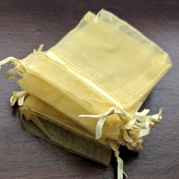 Organza Bags in Light Gold Sheer Champagne - Small Size 2.5 x 3.5 7x9cm - Drawstring Wedding Favors Jewelry Sachets Gift Bags - US SELLER