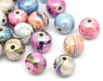 20 / 40 Mixed Hand Painted Pastel Spring Rainbow Round Acrylic Beads - 12mm - US SELLER