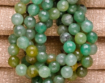 One Strand (48) Fern Green Faceted Averturine Gemstone Round  Beads 8mm - US SELLER
