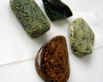 Four (4) Semi Precious Jasper Agate Serpentine Brown Green Black Wavy Focal Stone Beads - 25mm 30mm 35mm 40mm - US SELLER