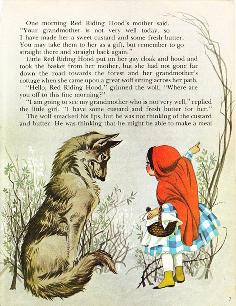 Little Red Riding Hood Vintage Illustration Storybook Print Etsy