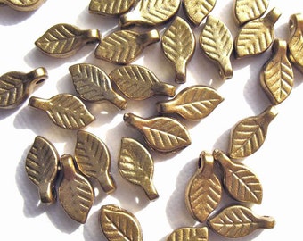 100 Champagne Gold Leaf Acrylic Beads Matte Finish Leaves - 10mm x 5.5mm 18g - US SELLER