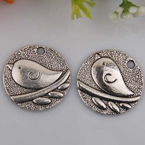 5 Antique Silver Kawii Cute Chubby Bird Coin Charms Beads 25mm US SELLER image 3