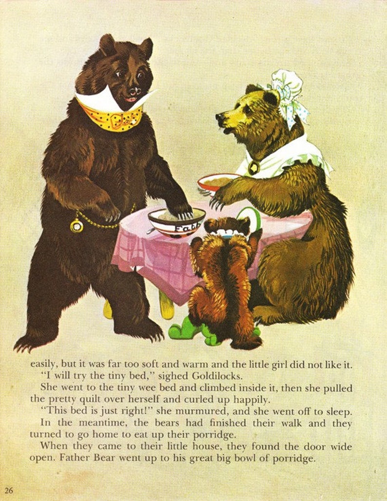 Goldilocks and the Three Bears - Vintage Illustration Storybook Print ...