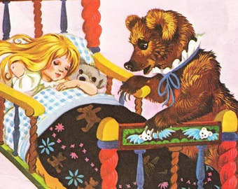 Riccioli d'oro e i tre orsi - Vintage Illustrazione Storybook Stampa - Deans A Book of Fairy Tales - Carta Ephemera