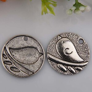 5 Antique Silver Kawii Cute Chubby Bird Coin Charms Beads 25mm US SELLER image 4