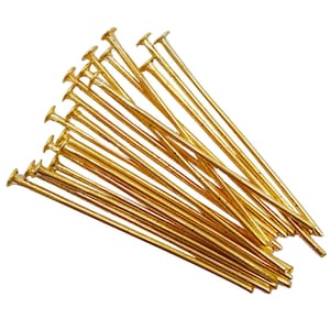 100 Gold Plated Headpins 3/4 Inch (20mm)  24-Gauge Flat Head Pins Jewelry Findings