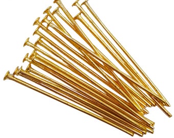 100 Gold Plated Headpins 3/4 Inch (20mm)  24-Gauge Flat Head Pins Jewelry Findings