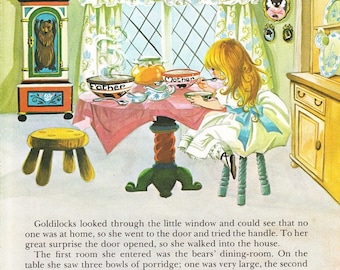 Złotowłosa i trzy niedźwiedzie - ilustracja w stylu vintage, wydruk z bajki - Dean's A Book of Fairy Tales