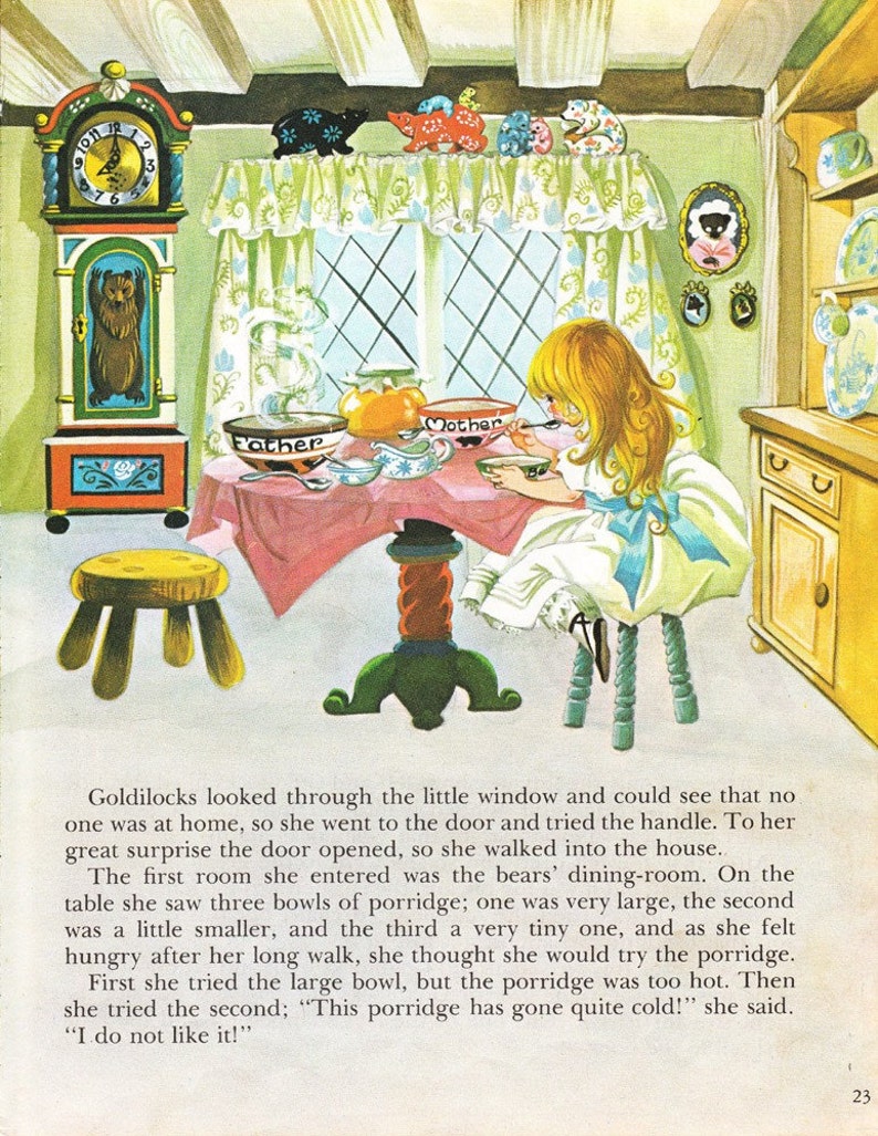 Goldilocks and the Three Bears Vintage Illustration Storybook Print Dean's A Book of Fairy Tales image 1