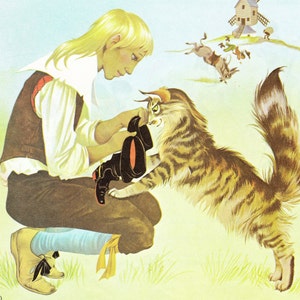 Puss in Boots / Sleeping Beauty - Vintage Illustration Storybook Print - Deans A Book of Fairy Tales - Paper Ephemera
