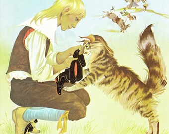 Puss in Boots / Sleeping Beauty - Vintage Illustration Storybook Print - Deans A Book of Fairy Tales - Paper Ephemera