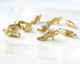 5 Gold Antique High Heels Shoes Georgian 18th Century Bow Boot Charms 10mm - US SELLER
