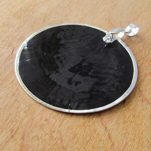 Black Silver Capiz Shell Pendant 50mm with Silver Pinch Bail by Blue Moon Beads Ready to Wear - US SELLER