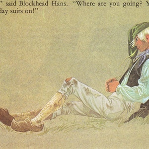 Blockhead Hans - Vintage Illustration Storybook Print - Deans A Book of Fairy Tales - Paper Ephemera