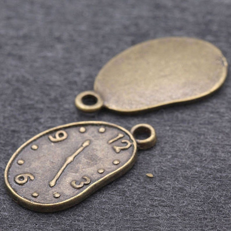 10 Whimsical Antique Bronze Melting Clock Charms Pendants 22mm Etsy