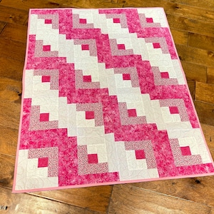 Handmade Pink Log Cabin Lap/Baby Quilt