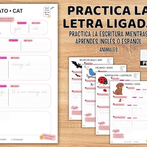 Fichas Imprimibles de Letra Ligada para Niños | Inglés y Español | Vocabulario de Animales
