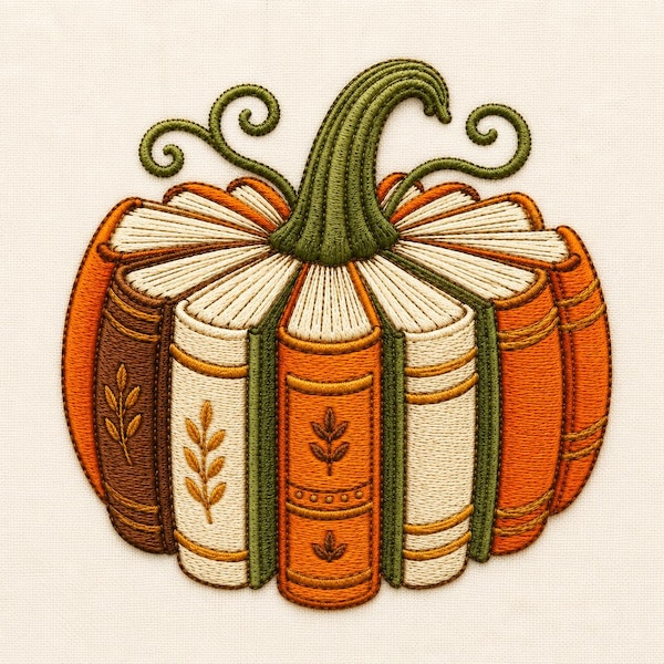 Motif de broderie livre citrouille, broderie machine livre citrouille, fichier de broderie lecture d'automne, décoration pour amoureux des livres