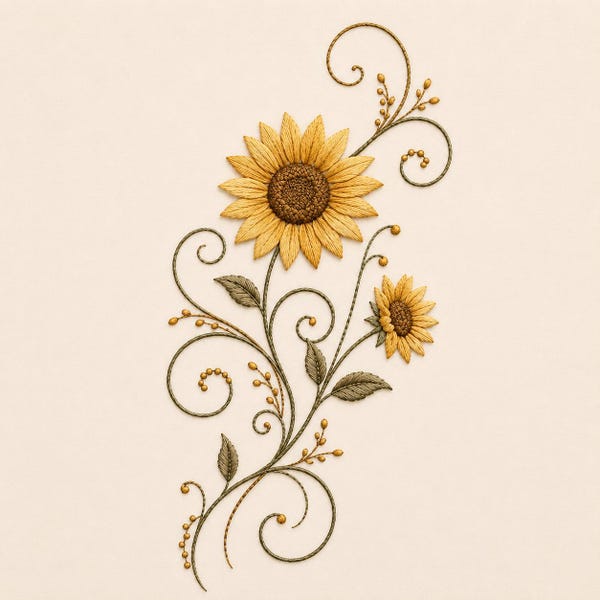 Sunflower Embroidery Design, Elegant Sunflower Floral Swirl, Botanical Flower Machine Embroidery Pattern