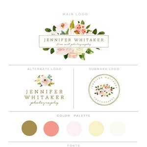 Branding Kit, Photography Logo and Watermark Branding Package, Mini Watercolor Floral Frame & Gold Premade Marketing Set bp85