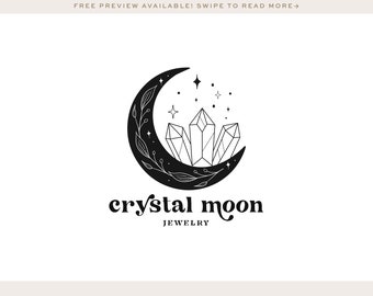 Moon Logo, Crystals Logo, Moon Phase Logo, Crescent Moon Logo, Hand Drawn Logo, Mystic Logo, Magic Logo, Tarot Logo, Witch Logo 588