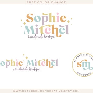 Retro Vintage Logo Design, Colorful Modern Boho 70's Small Shop Boutique Logo and Watermark, Kids & Baby Clothing Business Logo bp167