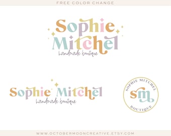 Retro Vintage Logo Design, Colorful Modern Boho 70's Small Shop Boutique Logo and Watermark, Kids & Baby Clothing Business Logo bp167