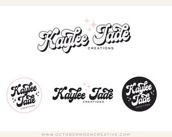 Boho Retro Script Logo,, 70's 60's  Hippie Boutique Logo , Vintage Modern Beauty Salon Business Logo, Branding Package bp184