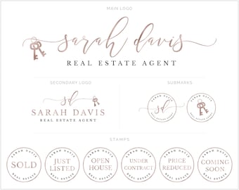 Real Estate Logo, Real Estate Branding Package, Real Estate Marketing, Rose Gold Real estate Logo, Real Estate Stamps, Listing Badges 126