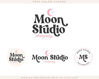 Moon and Stars Boho Premade Logo Design, Celestial Crescent Moon Logo, Retro Vintage Moon Logo, Childrens Boutique Logo bp174a