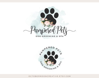 Dog Grooming Logo, Dog Spa & Bath Logo Design, Paw Boutique Logo, Watercolor Pet Sitting Logo, Premade  Custom business Logo 570